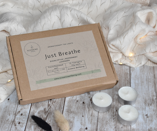 JUST BREATHE Aromatherapy Tea lights : Infused with Eucalyptus, Peppermint and Lavender Essential Oils